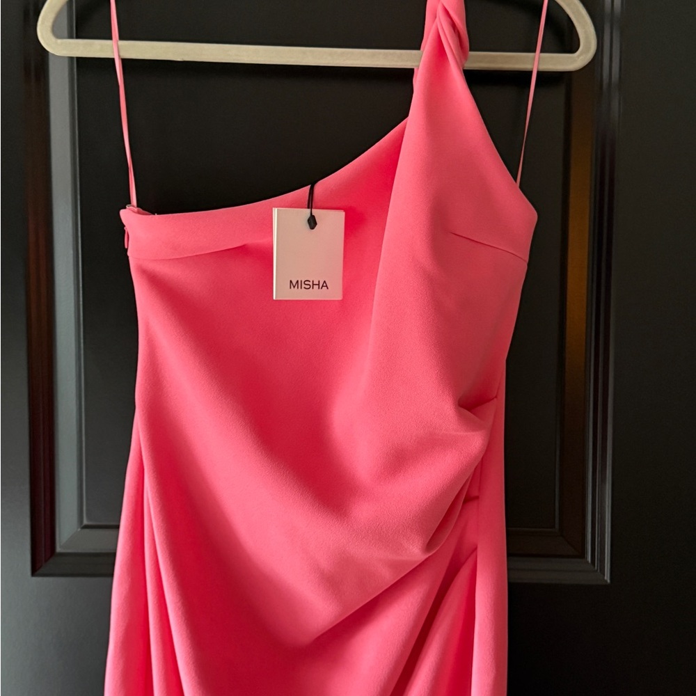 MISHA COLLECTION One Shoulder Dress in Bold Pink